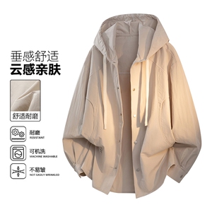新款（跨境电商）纯色男士带帽衬衣外套图片