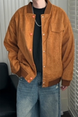 现货鹿皮绒夹克外套宽松休闲绣花棒球服男A351-AJ2595-P105，男装夹克，电商A351