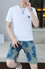 25366-P65夏季休闲T恤短裤男两件套欧货潮牌修身圆领短袖T恤套装，男装休闲套装，电商D310B-1