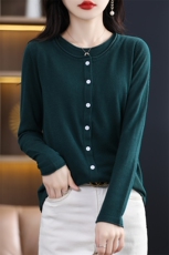 春季新款宽松薄款针织羊毛吊带开衫长袖圆领纯色外搭上衣女，女装针织衫/毛衣，斯尔特羊绒