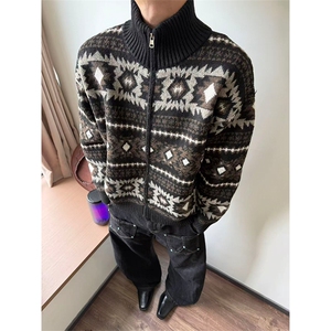 网图有货 美式复古费尔岛图腾针织男女百搭纽扣长袖毛衣A1174-P60图片