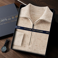 2025年秋季时尚百搭通勤简约休闲半拉链，男装羊绒套衫，曼云男装羊绒