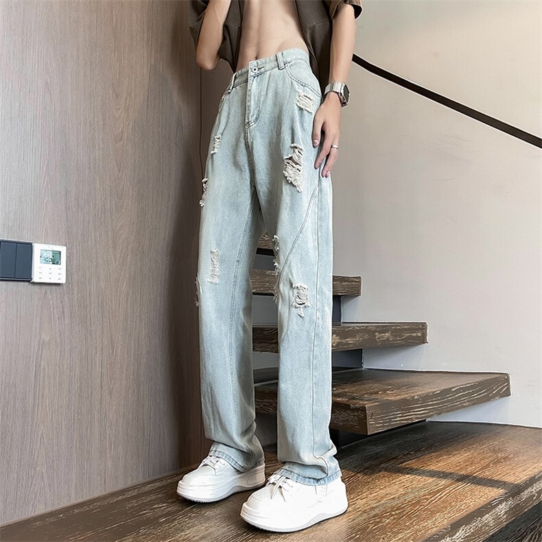 高街潮牌水洗破洞牛仔裤男小众设计乞丐裤N07279-P43,男装牛仔裤,星座308B-2