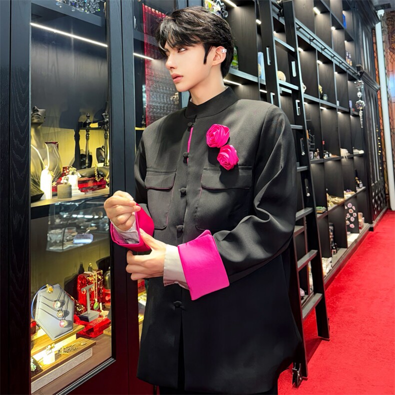 （图）2025春新款中式小立领手工订花撞色西服5022-P123,男装西服,星座910-5