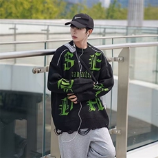 圆领毛衣男宽松打底破洞潮牌美式高街针织衫加厚鹿毛绒M5533P55，男装针织衫/毛衣，星座1116-2