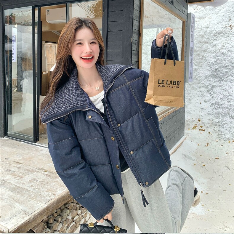 拼接可立可翻外套女冬复古独特超好看保暖上衣，女装羽绒服，浙宝113