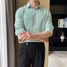 夏季男士七分袖条纹衬衫男休闲修身休闲衬衣A236-C665-P55，男装衬衫，电商A236
