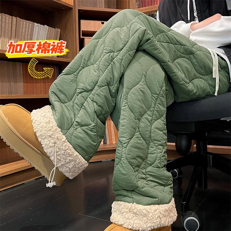 抖音男大码羊羔毛菱格时尚中性拖地棉裤K5613J加棉-特P45控78，男装棉裤，电商A001