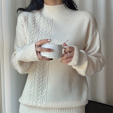 秋冬新款绞花毛衣女软糯宽松半高领加厚百搭羊毛针织打底衫，女装羊毛衫，臻纶羊绒