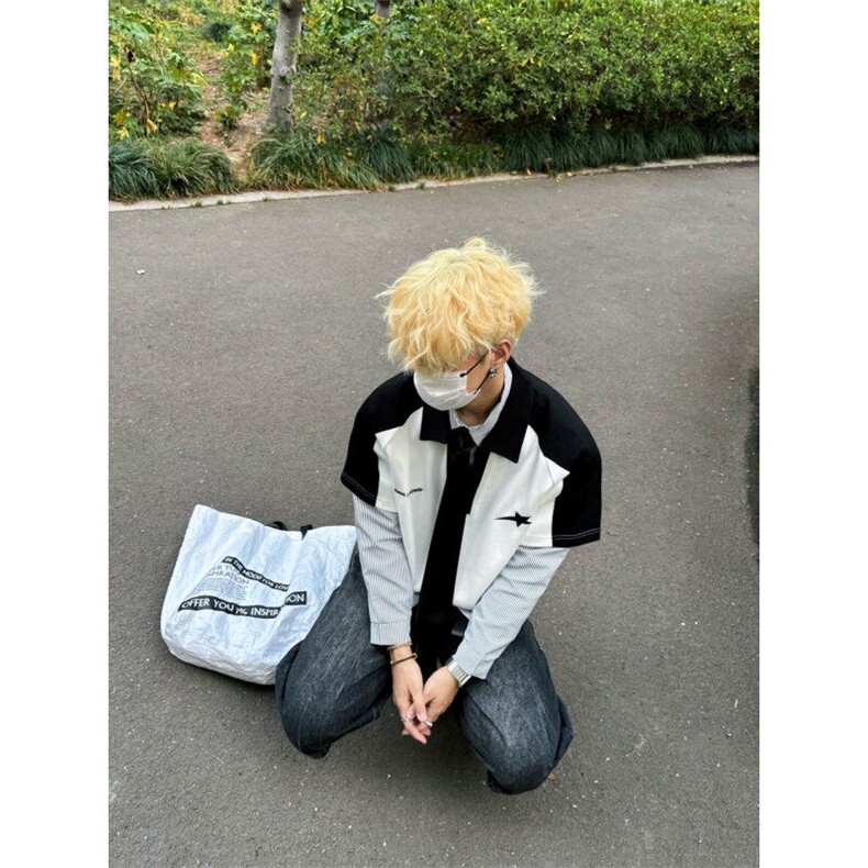 网图美式复古拼接短袖T恤男半拉链夏季宽松情侣polo衫-PL52-特P30,男装Polo衫,星座1007（原301D）