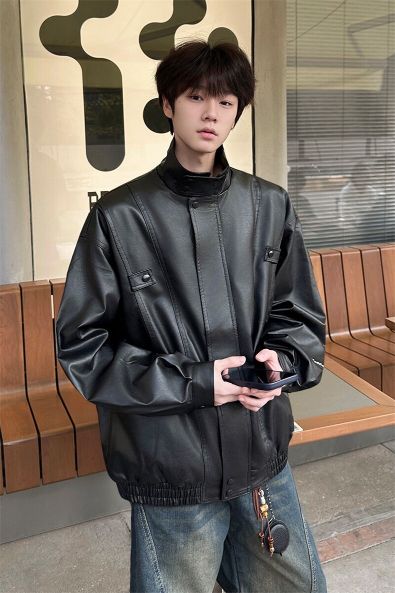 8XL-M休闲复古皮衣男新款机车PU夹克美式街头立领外套PY861P95,男装皮衣,电商D206-1