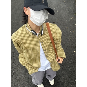 春季长袖休闲衬衣外套男休闲日系复古格子衬衫 CS281-P40图片