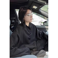 抖音得物品质美式高街重磅曼巴棉拼接cleanfit亨利领卫衣长袖T恤，男装T恤，电商A486