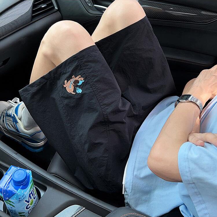 白色小狗刺绣短裤女夏季外穿篮球跑步运动裤子美式速干沙滩五分裤图片