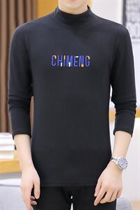 冬季半高领双面绒刺绣字母卫衣男加绒加厚保暖打底衫长袖黑333P28图片