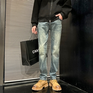 潮牌高街牛仔裤修身小脚闪电纹长裤610A-1-K3703-P65图片