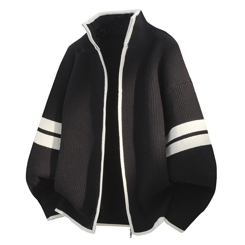 25922-P70秋季时尚立领毛衣开衫男男士针织衫简约条纹开衫外套，男装针织衫/毛衣，电商D310B