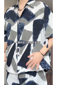 短袖衬衫男+短裤男潮流休闲套装男M-5XL大码TZ78704P50控98模特图图片