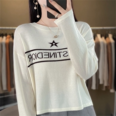 时尚百搭黑色星星图案羊毛针织衫显瘦修身长袖毛衣女款，女装针织衫/毛衣，暖姿羊绒