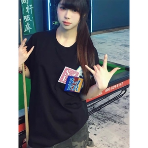 万针全刺绣工艺抖音得物高品质260克重磅纯棉双纱美式高街短袖T恤图片