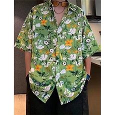 短袖花衬衫男士夏季潮牌痞帅胖子宽松休闲夏威夷沙滩衬衣C3333，男装T恤，星座1116A（原606A-3）