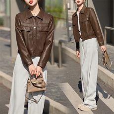 主推小个子短皮衣外套25春季新款洋气女士修身显瘦pu皮夹克机车服，女装皮衣，江南女神