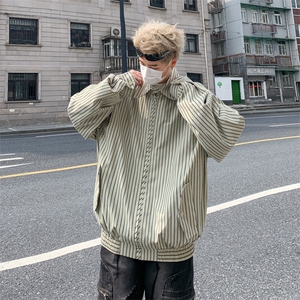 春秋条纹长袖衬衫男款休闲商务韩版帅气宽松拉链衬衣CS841-P65图片