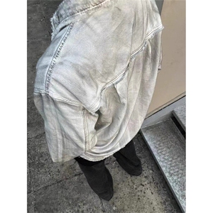 脏染做旧牛仔夹克男春秋季潮牌嘻哈宽松休闲情侣翻领外套 J30图片