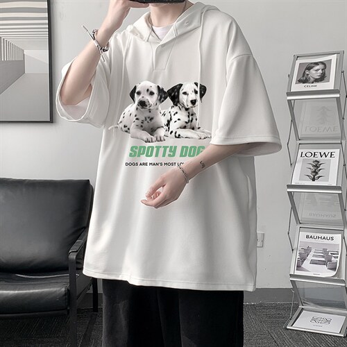 LD54263-P45 连帽短袖t恤男大码胖子带帽五分袖中袖 大皂风图片