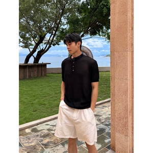 夏季老钱风新款纯色短袖针织T恤男上衣图片
