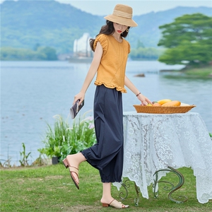 2026年夏季花苞袖设计款衬衫裤子两件套套装女图片