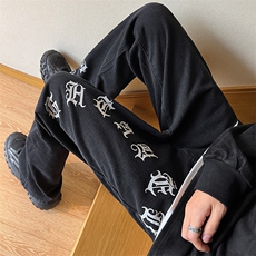 现货春夏美式微喇叭vibe梵文牛仔裤嘻哈宽松百搭休闲裤男K606-P35，男装牛仔裤，星座205
