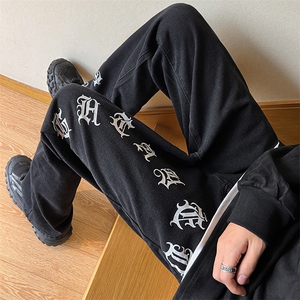 现货春夏美式微喇叭vibe梵文牛仔裤嘻哈宽松百搭休闲裤男K606-P35图片