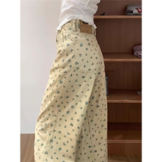 大码复古碎花直筒牛仔裤女2025新款设计感高腰高腰宽松阔腿裤，男装牛仔裤，星座1210-1