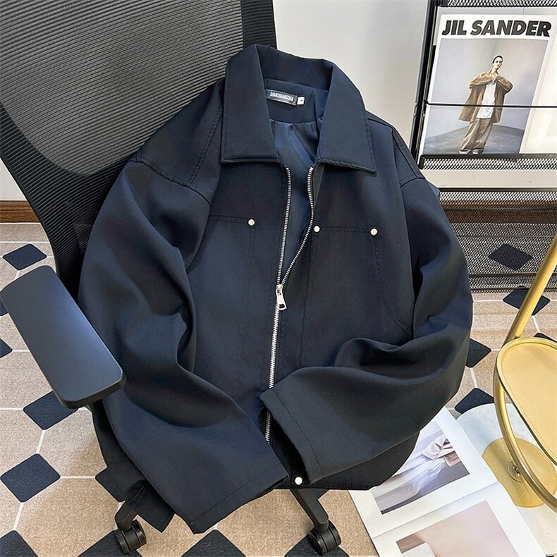 铆钉夹克男春秋季宽松潮牌痞帅翻领工装外套6430P58，男装夹克，星座410-2