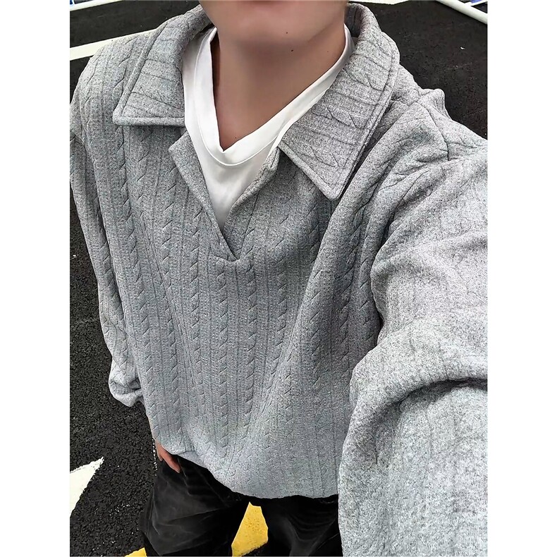 假两件卫衣男秋冬加绒加厚提花无帽打底衫宽松大码上衣WY008加绒,男装T恤,电商B312