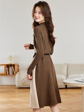 2025黑白撞色针织连衣裙女秋冬新款半高领气质显瘦配大衣裙子，女装针织衫/毛衣，艾米