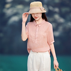 2026年春季文艺风女短袖宽松亲肤透气苎麻，女装衬衫，江南依恋