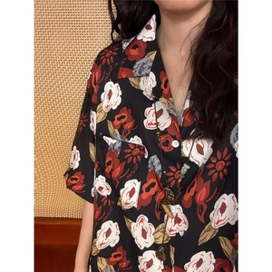 碎花衬衫男港风复古潮流小众情侣宽松慵懒风女韩版短袖衬衣CS2538图片