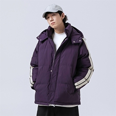 秋冬立领棉衣潮流连帽竖条样式宽松港风情侣棉袄外套MY9303-P95，男装棉衣，电商A128