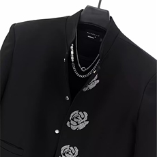 有货。西装外套男小众烫钻花朵重工垫肩西服W6950-P66，男装西服套装，星座412-3