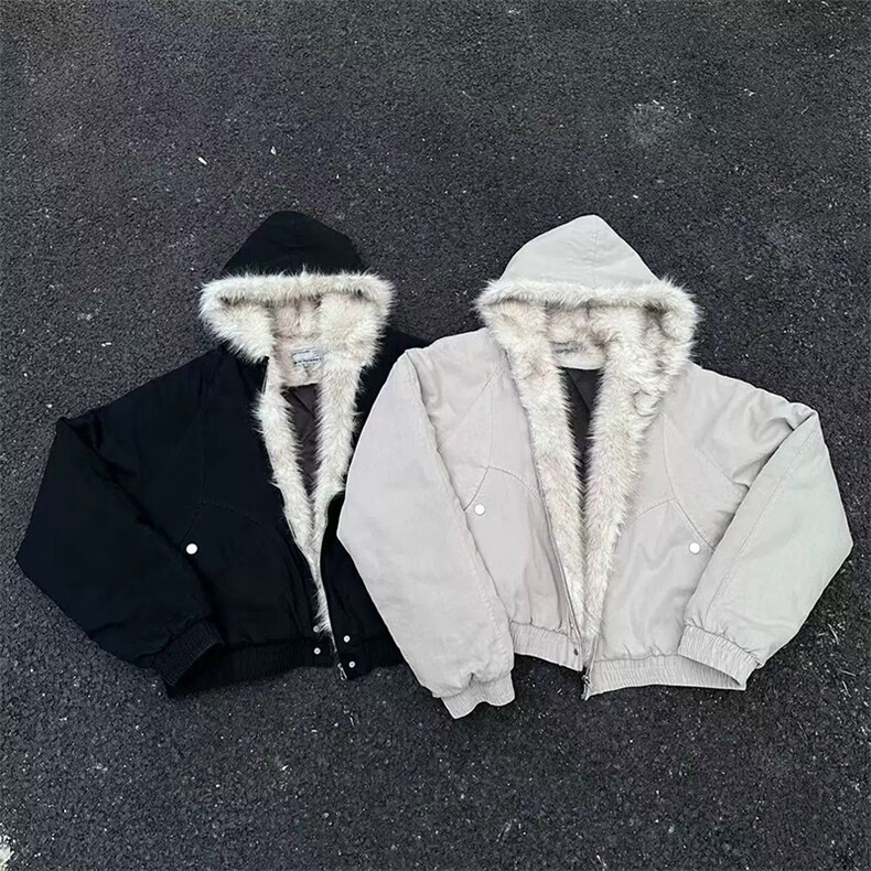 网图有货 座山雕毛领外套男复古帆布水洗棉服夹克情侣 JK97-P120图片
