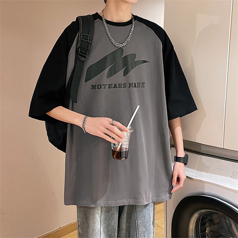 2024夏季新款 学院风撞色字母印花插肩短袖T恤 T2308-P35图片