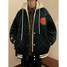 冬款加棉加厚棉服潮毛巾绣假两件连帽外套男士8135-P140控价178，男装棉衣，电商A441-1