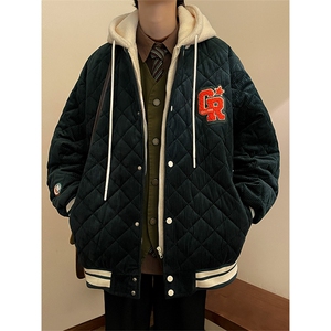 冬款加棉加厚棉服潮毛巾绣假两件连帽外套男士8135-P140 控价178图片
