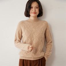 时尚百搭半高领扭花羊绒衫优雅显瘦保暖毛衣，女装羊绒衫，米琪莲羊绒