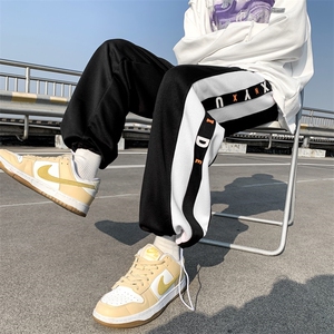 拼接条纹裤子男hiphop潮流宽松运动卫裤oversize休闲长裤K050-P35图片