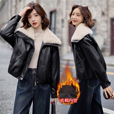 大翻领加丝绵皮衣短外套女2025秋冬新款保暖时尚酷飒机车PU皮夹克，女装皮衣，跑量工厂店