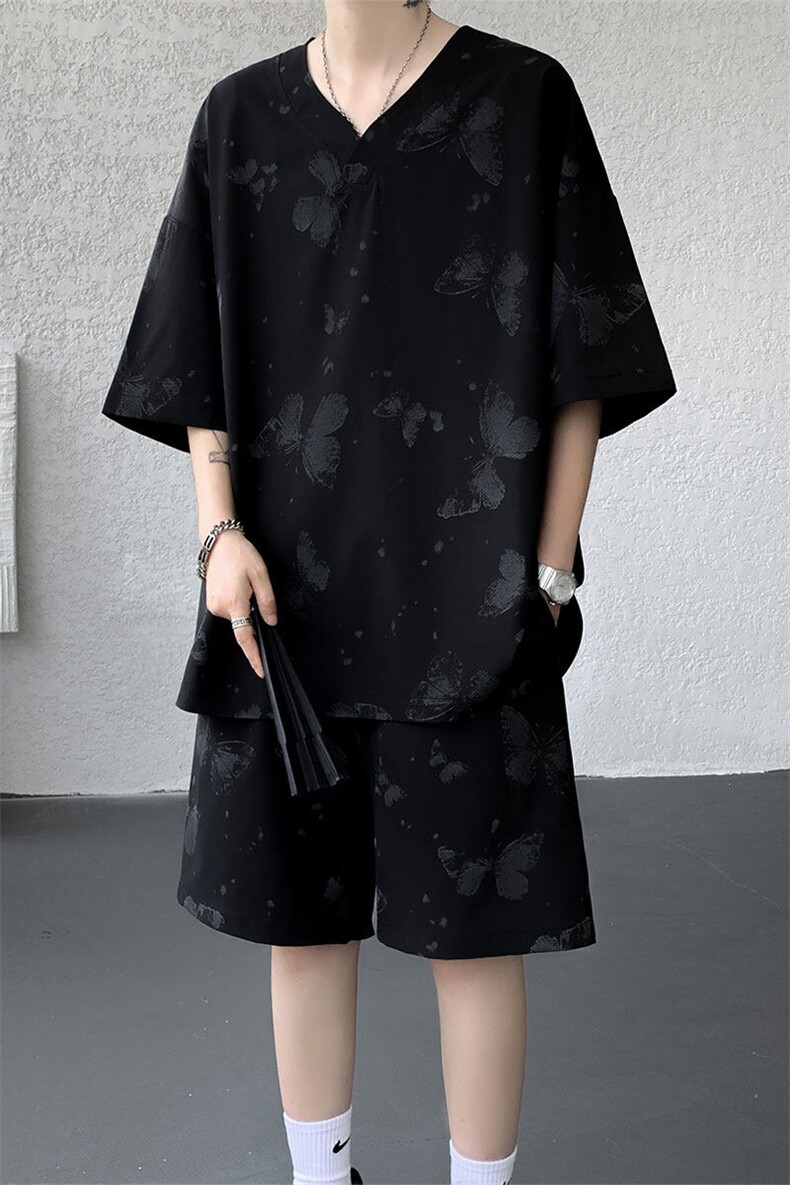 TZ786-特批55控98夏季新款扎染冰丝速干大码短袖短裤T恤套装,男装牛仔裤,电商A059