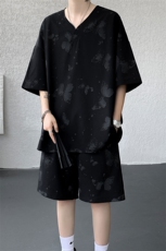 TZ786-特批55控98夏季新款扎染冰丝速干大码短袖短裤T恤套装，男装牛仔裤，电商A059